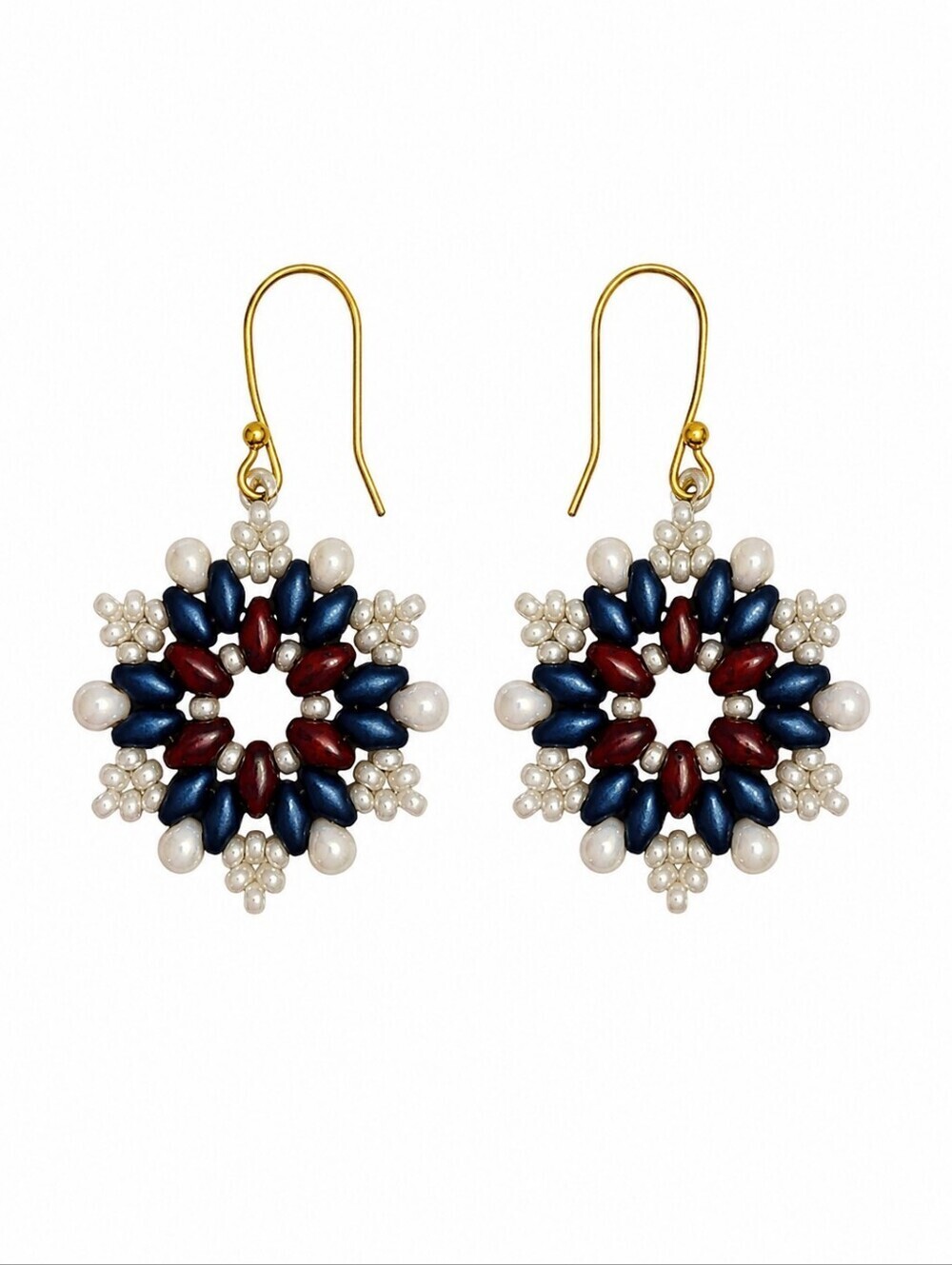 HANDMADE Czech Glass Beadwoven Christmas Holiday Snowflake Dangle Earrings